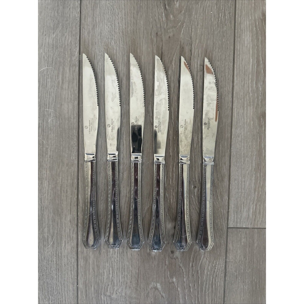 6 Reed & Barton COPLEY (Dot & Dash Outline) Stainless Steel Steak Knives